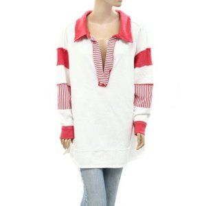 Free People We The Free Clean Prep Polo Pullover Top Oversized Striped XL
